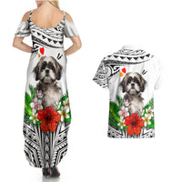 Polynesian Shih Tzu Couples Matching Summer Maxi Dress and Hawaiian Shirt Polynesian Pattern And Shih Tzu - Wonder Print Shop