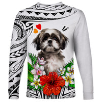 Polynesian Shih Tzu Long Sleeve Shirt Polynesian Pattern And Shih Tzu - Wonder Print Shop