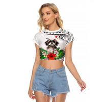 Polynesian Shih Tzu Raglan Cropped T Shirt Polynesian Pattern And Shih Tzu - Wonder Print Shop