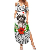 Polynesian Shih Tzu Summer Maxi Dress Polynesian Pattern And Shih Tzu - Wonder Print Shop