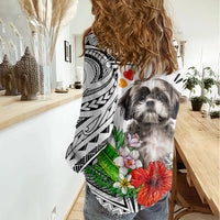 Polynesian Shih Tzu Women Casual Shirt Polynesian Pattern And Shih Tzu - Wonder Print Shop
