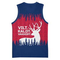 Norway Svalbard Basketball Jersey with Reindeer Silhouette Forest and Norwegian Flag - Wonder Print Shop
