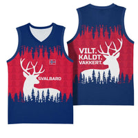 Norway Svalbard Basketball Jersey with Reindeer Silhouette Forest and Norwegian Flag - Wonder Print Shop
