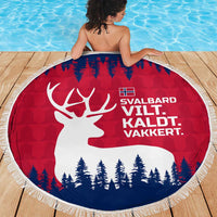 Norway Svalbard Beach Blanket with Reindeer Silhouette Forest and Norwegian Flag - Wonder Print Shop