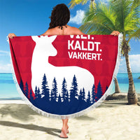 Norway Svalbard Beach Blanket with Reindeer Silhouette Forest and Norwegian Flag - Wonder Print Shop