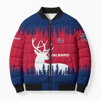 Norway Svalbard Bomber Puffer Jacket with Reindeer Silhouette Forest and Norwegian Flag - Wonder Print Shop