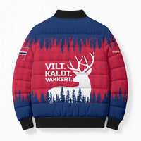 Norway Svalbard Bomber Puffer Jacket with Reindeer Silhouette Forest and Norwegian Flag - Wonder Print Shop