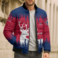 Norway Svalbard Bomber Puffer Jacket with Reindeer Silhouette Forest and Norwegian Flag - Wonder Print Shop