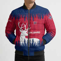 Norway Svalbard Bomber Puffer Jacket with Reindeer Silhouette Forest and Norwegian Flag - Wonder Print Shop