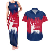 Norway Svalbard Couples Matching Tank Maxi Dress and Hawaiian Shirt with Reindeer Silhouette Forest and Norwegian Flag - Wonder Print Shop