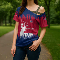 Norway Svalbard Cross Shoulder Shirt with Reindeer Silhouette Forest and Norwegian Flag - Wonder Print Shop