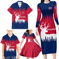 Norway Svalbard Family Matching Long Sleeve Bodycon Dress and Hawaiian Shirt with Reindeer Silhouette Forest and Norwegian Flag - Wonder Print Shop