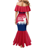 Norway Svalbard Family Matching Mermaid Dress and Hawaiian Shirt with Reindeer Silhouette Forest and Norwegian Flag - Wonder Print Shop