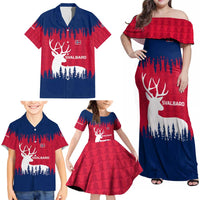 Norway Svalbard Family Matching Off Shoulder Maxi Dress and Hawaiian Shirt with Reindeer Silhouette Forest and Norwegian Flag - Wonder Print Shop