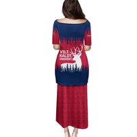 Norway Svalbard Family Matching Puletasi and Hawaiian Shirt with Reindeer Silhouette Forest and Norwegian Flag - Wonder Print Shop