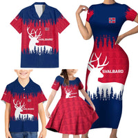 Norway Svalbard Family Matching Short Sleeve Bodycon Dress and Hawaiian Shirt with Reindeer Silhouette Forest and Norwegian Flag - Wonder Print Shop