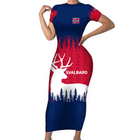 Norway Svalbard Family Matching Short Sleeve Bodycon Dress and Hawaiian Shirt with Reindeer Silhouette Forest and Norwegian Flag - Wonder Print Shop