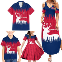 Norway Svalbard Family Matching Summer Maxi Dress and Hawaiian Shirt with Reindeer Silhouette Forest and Norwegian Flag - Wonder Print Shop