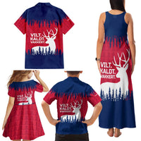 Norway Svalbard Family Matching Tank Maxi Dress and Hawaiian Shirt with Reindeer Silhouette Forest and Norwegian Flag - Wonder Print Shop