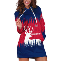 Norway Svalbard Hoodie Dress with Reindeer Silhouette Forest and Norwegian Flag - Wonder Print Shop