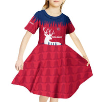 Norway Svalbard Kid Short Sleeve Dress with Reindeer Silhouette Forest and Norwegian Flag - Wonder Print Shop