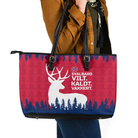 Norway Svalbard Leather Tote Bag with Reindeer Silhouette Forest and Norwegian Flag - Wonder Print Shop