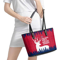 Norway Svalbard Leather Tote Bag with Reindeer Silhouette Forest and Norwegian Flag - Wonder Print Shop