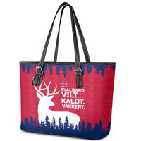 Norway Svalbard Leather Tote Bag with Reindeer Silhouette Forest and Norwegian Flag - Wonder Print Shop