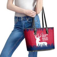 Norway Svalbard Leather Tote Bag with Reindeer Silhouette Forest and Norwegian Flag - Wonder Print Shop