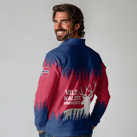 Norway Svalbard Long Sleeve Polo Shirt with Reindeer Silhouette Forest and Norwegian Flag - Wonder Print Shop
