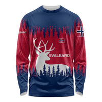 Norway Svalbard Long Sleeve Shirt with Reindeer Silhouette Forest and Norwegian Flag - Wonder Print Shop
