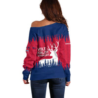 Norway Svalbard Off Shoulder Sweater with Reindeer Silhouette Forest and Norwegian Flag - Wonder Print Shop