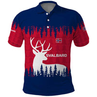 Norway Svalbard Polo Shirt with Reindeer Silhouette Forest and Norwegian Flag - Wonder Print Shop