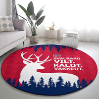 Norway Svalbard Round Carpet with Reindeer Silhouette Forest and Norwegian Flag - Wonder Print Shop
