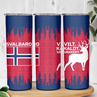 Norway Svalbard Skinny Tumbler with Reindeer Silhouette Forest and Norwegian Flag - Wonder Print Shop