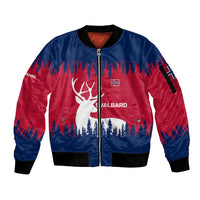 Norway Svalbard Sleeve Zip Bomber Jacket with Reindeer Silhouette Forest and Norwegian Flag - Wonder Print Shop