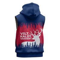 Norway Svalbard Sleeveless Hoodie with Reindeer Silhouette Forest and Norwegian Flag - Wonder Print Shop