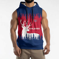 Norway Svalbard Sleeveless Hoodie with Reindeer Silhouette Forest and Norwegian Flag - Wonder Print Shop