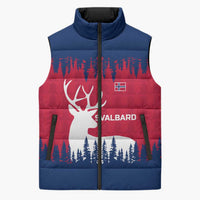 Norway Svalbard Sleeveless Puffer Jacket with Reindeer Silhouette Forest and Norwegian Flag - Wonder Print Shop