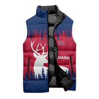 Norway Svalbard Sleeveless Puffer Jacket with Reindeer Silhouette Forest and Norwegian Flag - Wonder Print Shop