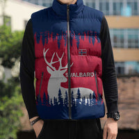 Norway Svalbard Sleeveless Puffer Jacket with Reindeer Silhouette Forest and Norwegian Flag - Wonder Print Shop