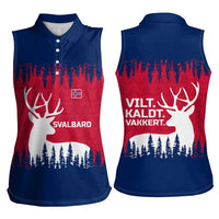 Norway Svalbard Women Sleeveless Polo Shirt with Reindeer Silhouette Forest and Norwegian Flag - Wonder Print Shop
