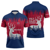 Norway Svalbard Zipper Polo Shirt with Reindeer Silhouette Forest and Norwegian Flag - Wonder Print Shop