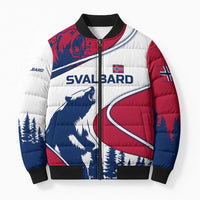 Svalbard Norway Bomber Puffer Jacket with Polar Bear Forest and Norwegian Flag - Wonder Print Shop