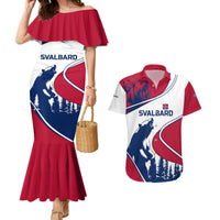 Svalbard Norway Couples Matching Mermaid Dress and Hawaiian Shirt with Polar Bear Forest and Norwegian Flag - Wonder Print Shop