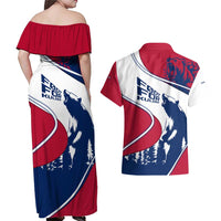 Svalbard Norway Couples Matching Off Shoulder Maxi Dress and Hawaiian Shirt with Polar Bear Forest and Norwegian Flag - Wonder Print Shop