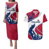 Svalbard Norway Couples Matching Puletasi and Hawaiian Shirt with Polar Bear Forest and Norwegian Flag - Wonder Print Shop