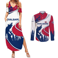 Svalbard Norway Couples Matching Summer Maxi Dress and Long Sleeve Button Shirt with Polar Bear Forest and Norwegian Flag - Wonder Print Shop