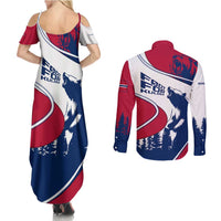 Svalbard Norway Couples Matching Summer Maxi Dress and Long Sleeve Button Shirt with Polar Bear Forest and Norwegian Flag - Wonder Print Shop