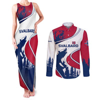 Svalbard Norway Couples Matching Tank Maxi Dress and Long Sleeve Button Shirt with Polar Bear Forest and Norwegian Flag - Wonder Print Shop